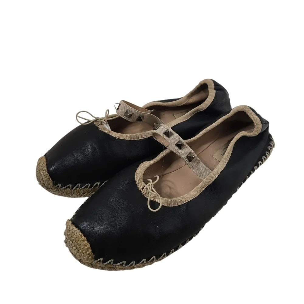 Valentino Garavani Black rockstud leather ballerina flat espadrilles  Size 39